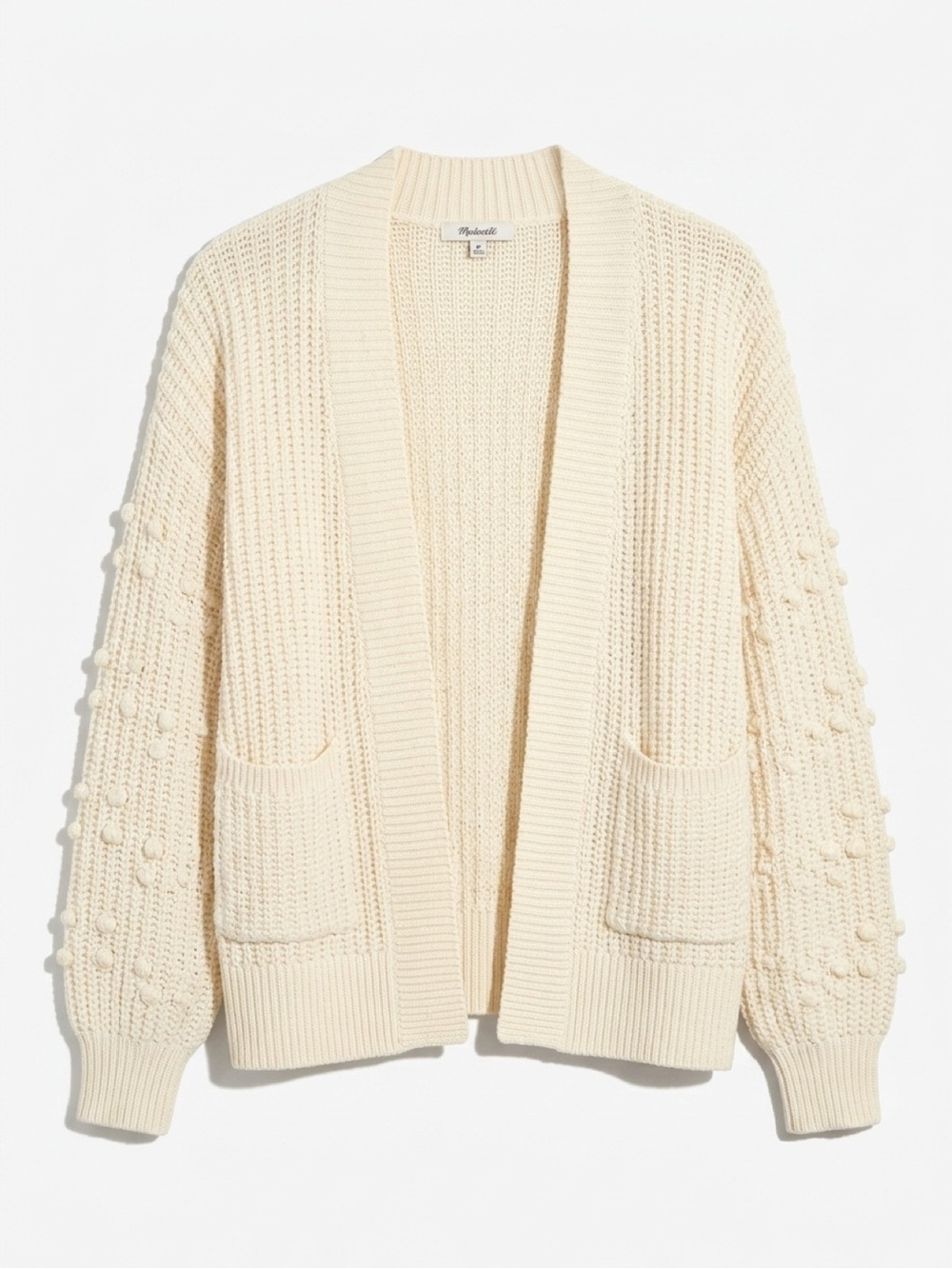 Madewell Bobble Knit Cardigan Ivory Cream Cotton Balloon Sleeve XS